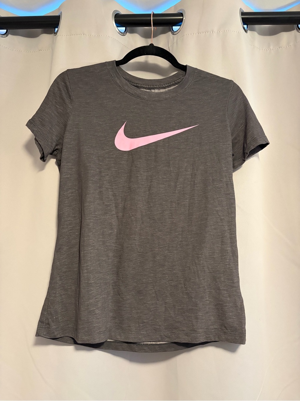 Nike Gray Short Sleeve Tee with Pink Swoosh